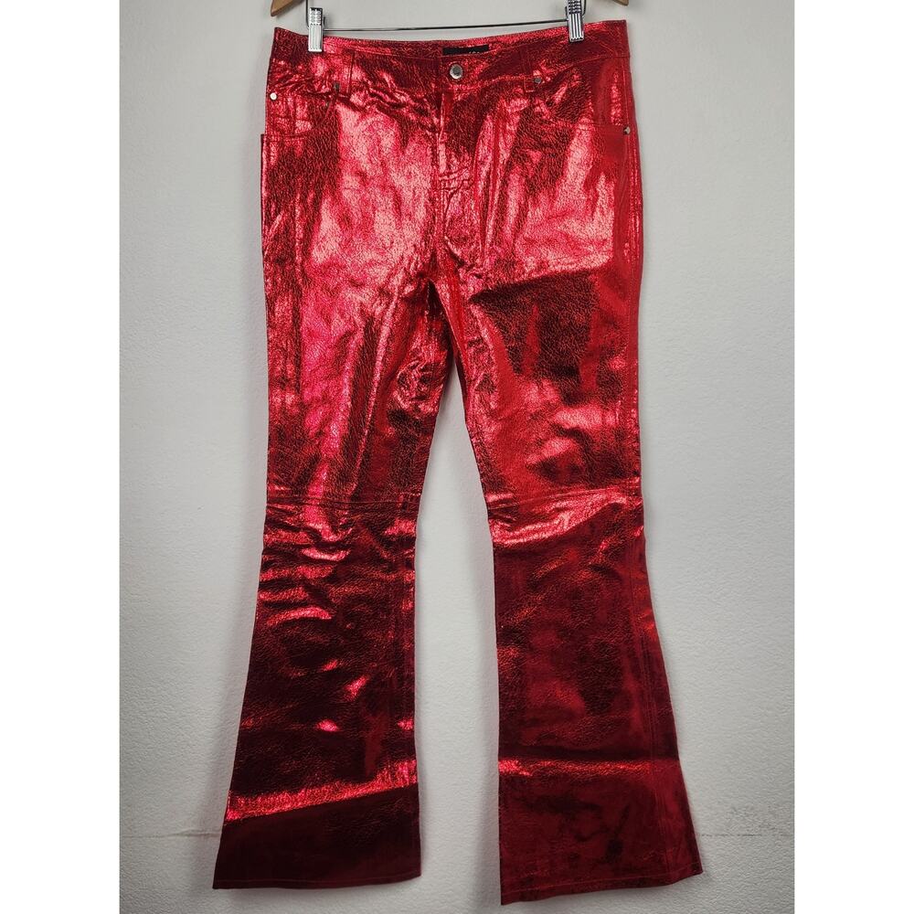 Retrofete Lynx Leather Pant in Metallic Red Size Large NWT Flare - Picture 3 of 12